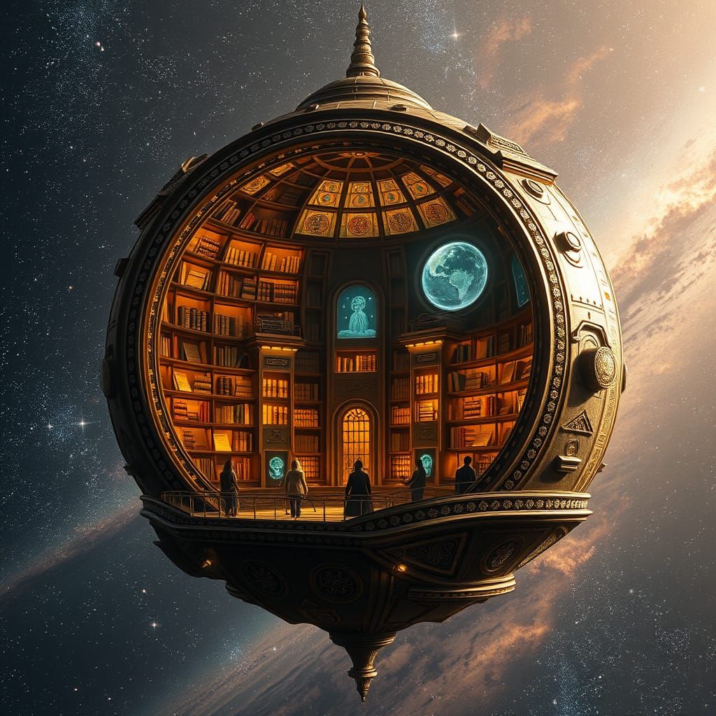 Celestial Library in Space as Baroque Art