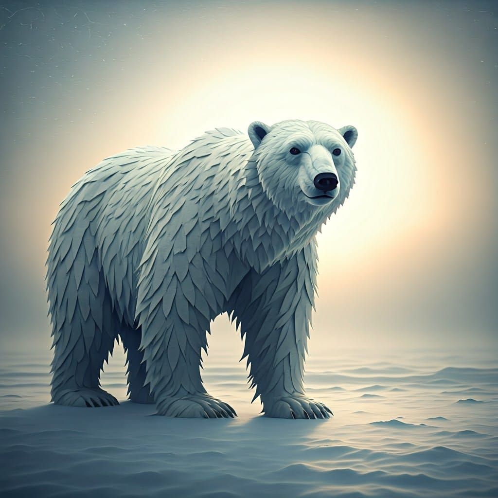 3D Paper Polar Bear in Winter Landscape