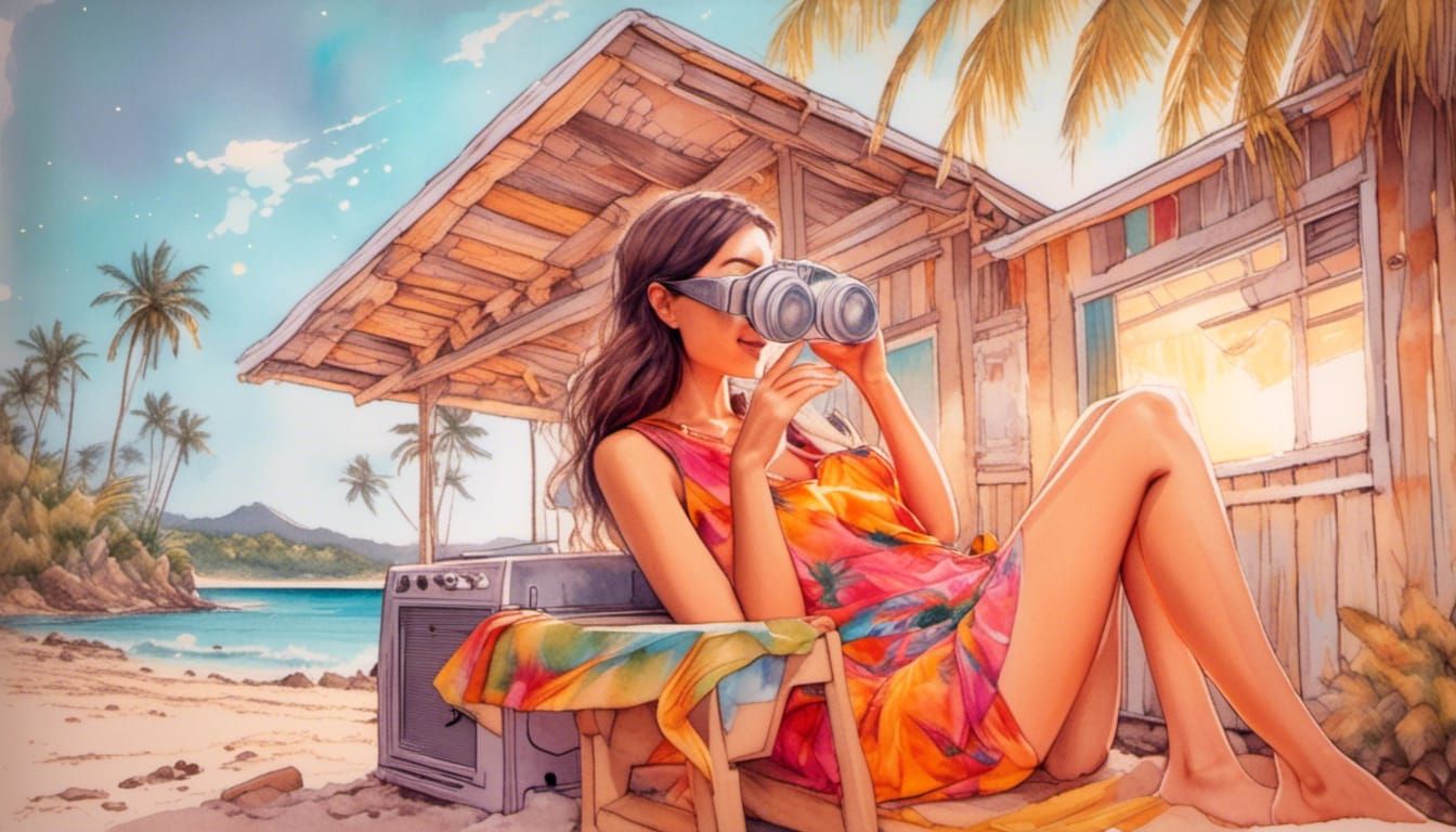 Tropical Island Getaway in Watercolor Style