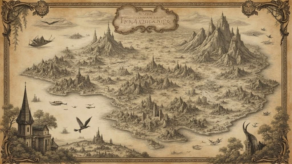 Fantasy Map in Charcoal Drawing Style