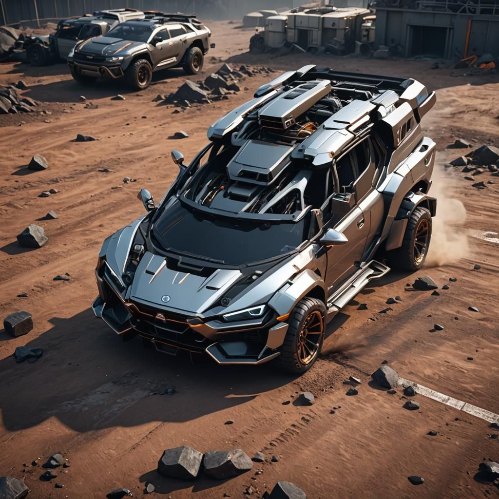 Futuristic Car with Mech Details in Sci-Fi Style