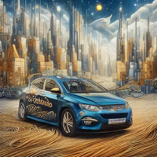 Surreal Spaghetti Car in a Dishware City