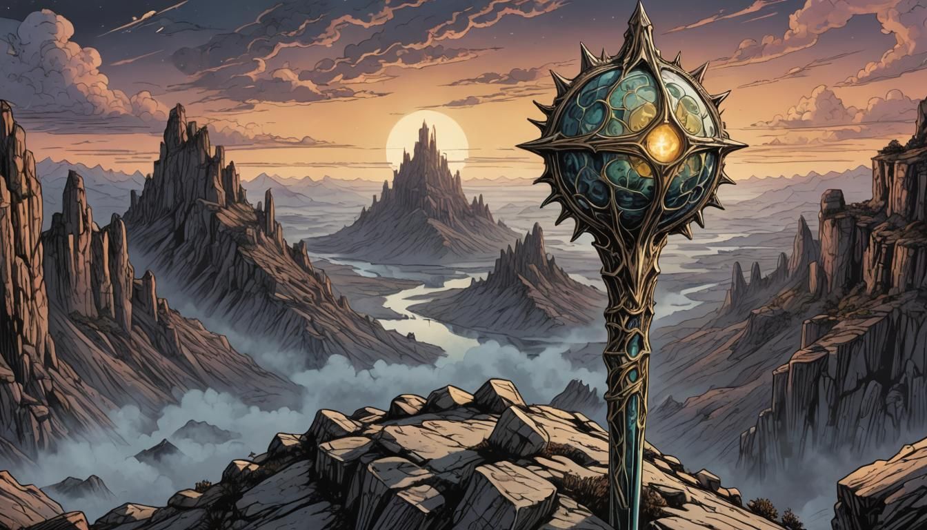 Eerie Scepter on Desolate Plain in Retro Style