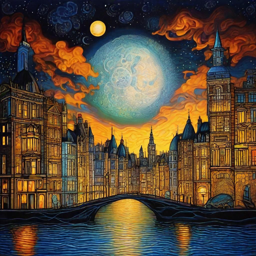 Surreal Jewel Cityscape Under a Waning Moon