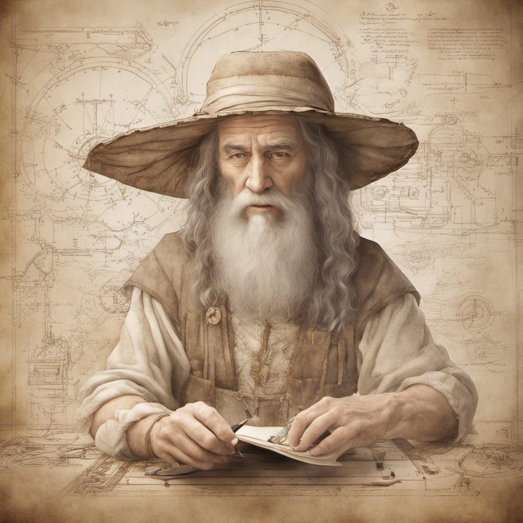 Modern Leonardo da Vinci Inventing Flying Machine