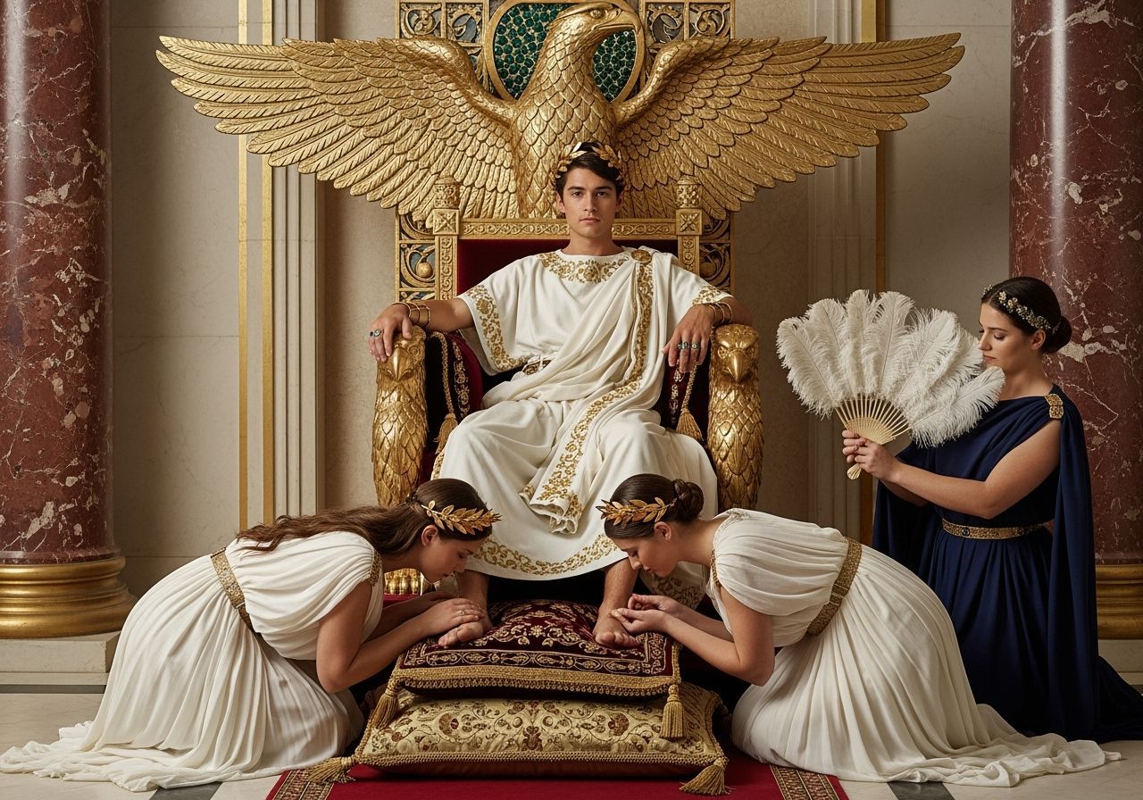 Young Emperor on Throne in Luxurious Roman Palace