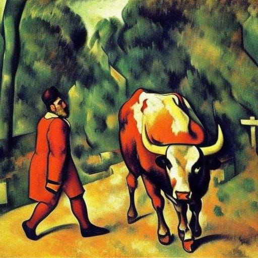 Bull Meets Vampire: An Oil Painting in Avant-Garde Style