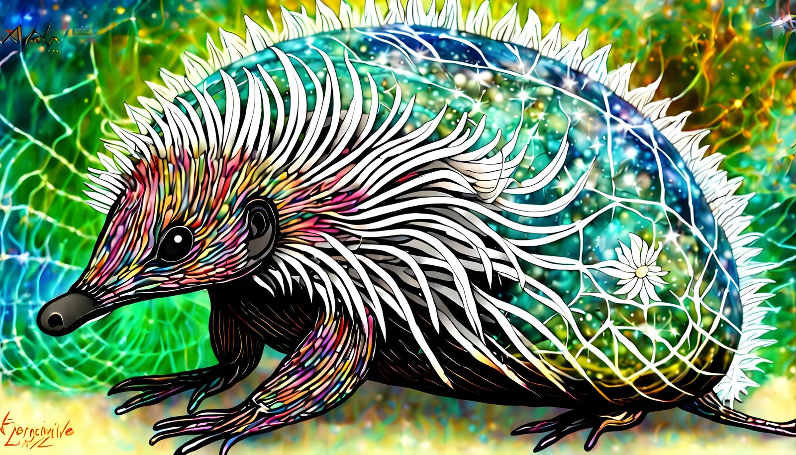 Echidna in Vibrant Floral Harmony, Channeling Earth's Healin...