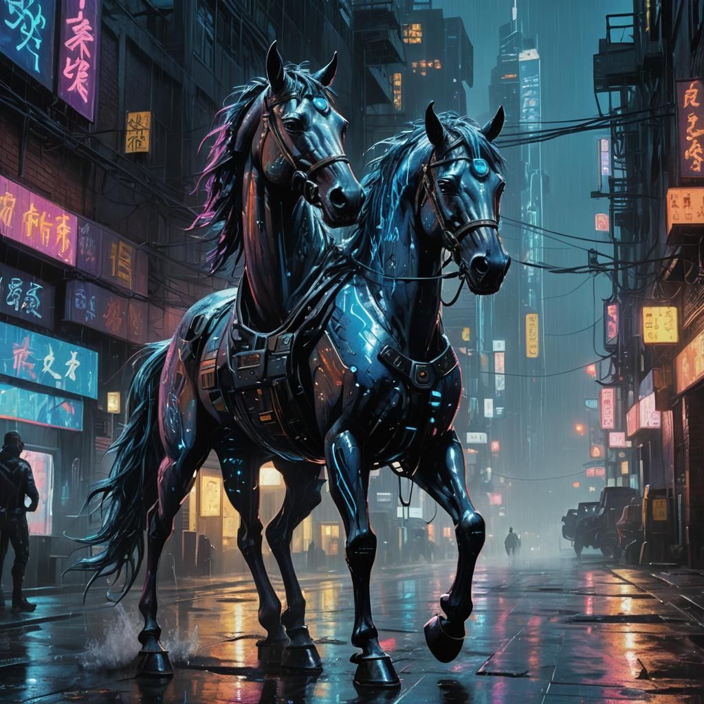 Cyberpunk Centaur Royalty in Neon City Alleyway