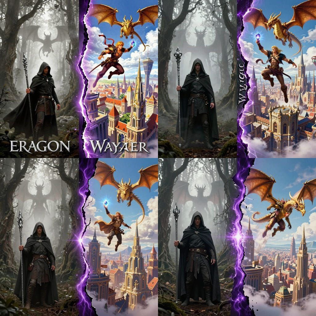 Misty Forest Scene with Eragon and Saphira Silhouette