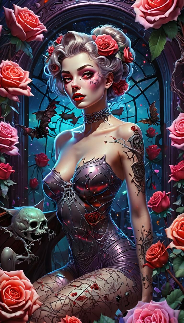 Ethereal Zombie Pinup in Astral Dreamscape