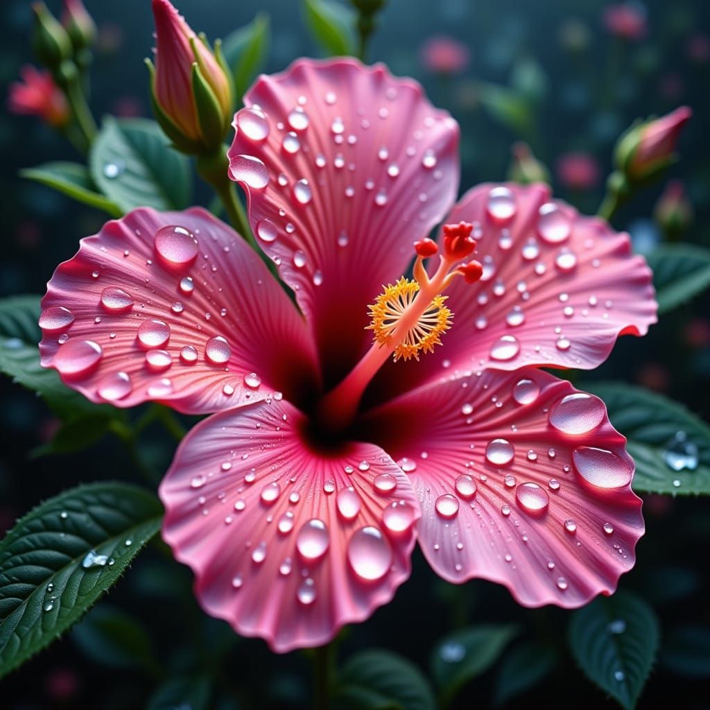 Raindrop Oasis on Hibiscus Petal