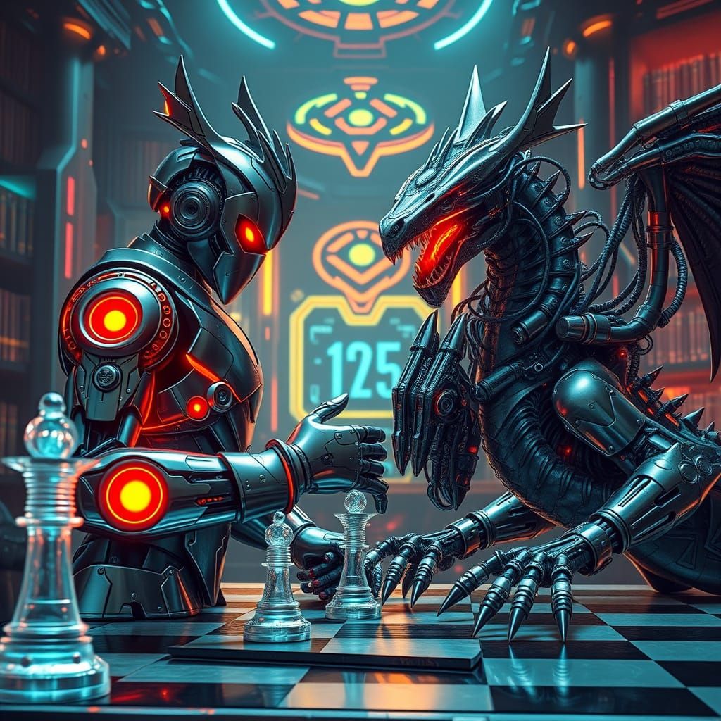 Cyborg Chess Master vs Biomechanical Dragon