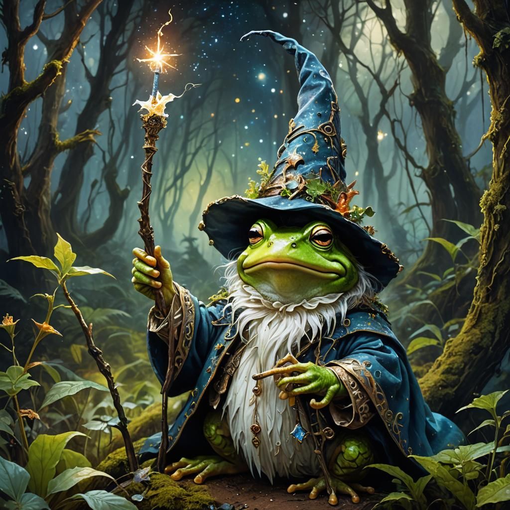 Frog Wizard in Enchanted Forest, Digital Art
