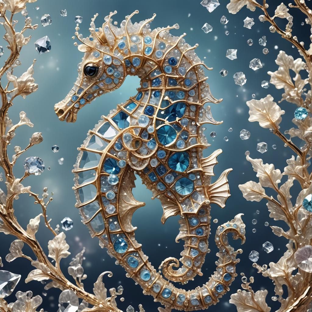 Crystalline Seahorse of Stars: Ethereal Digital Art