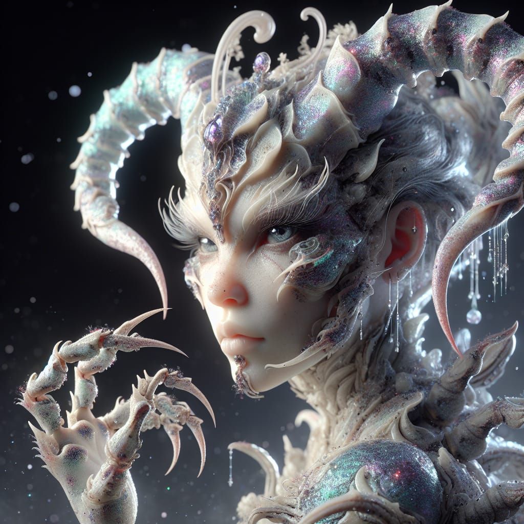 Ethereal Scorpion Demon in Stained Glass Style