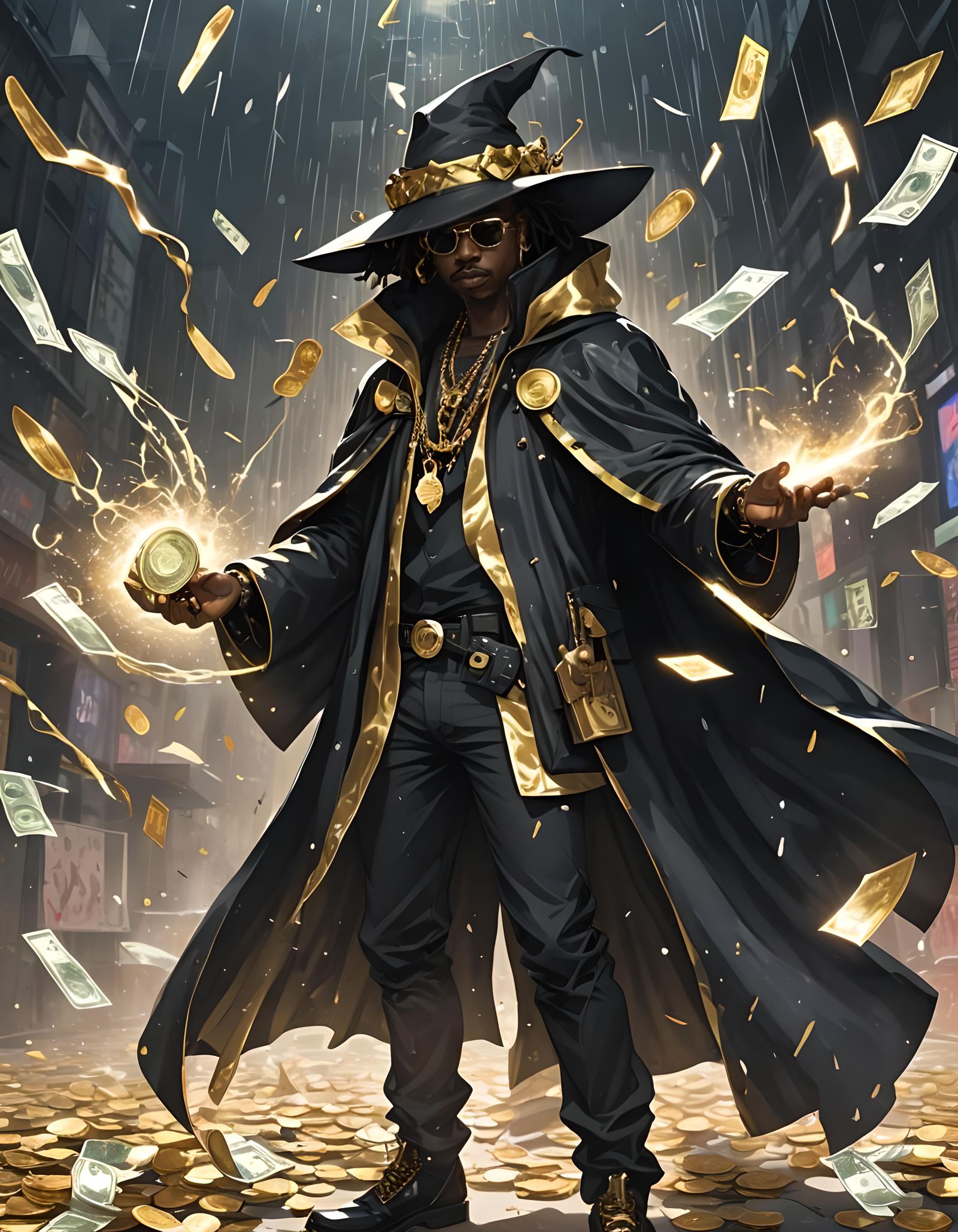 Shadow Wizard Casting Spell in Anime Style