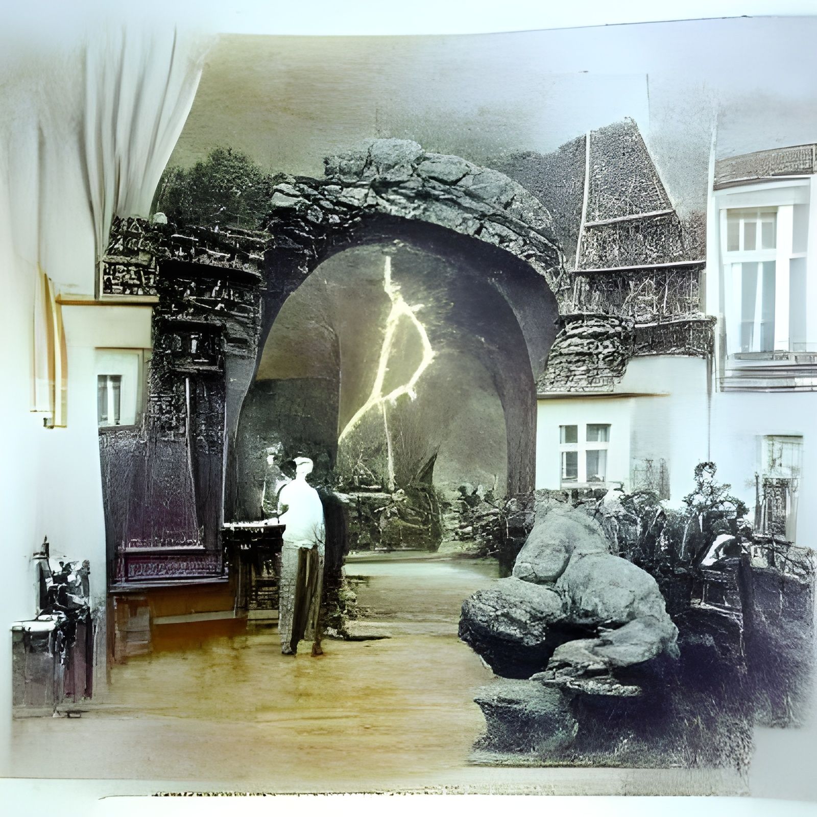 Nikola Tesla's Electric Archway in Vintage Photo Style