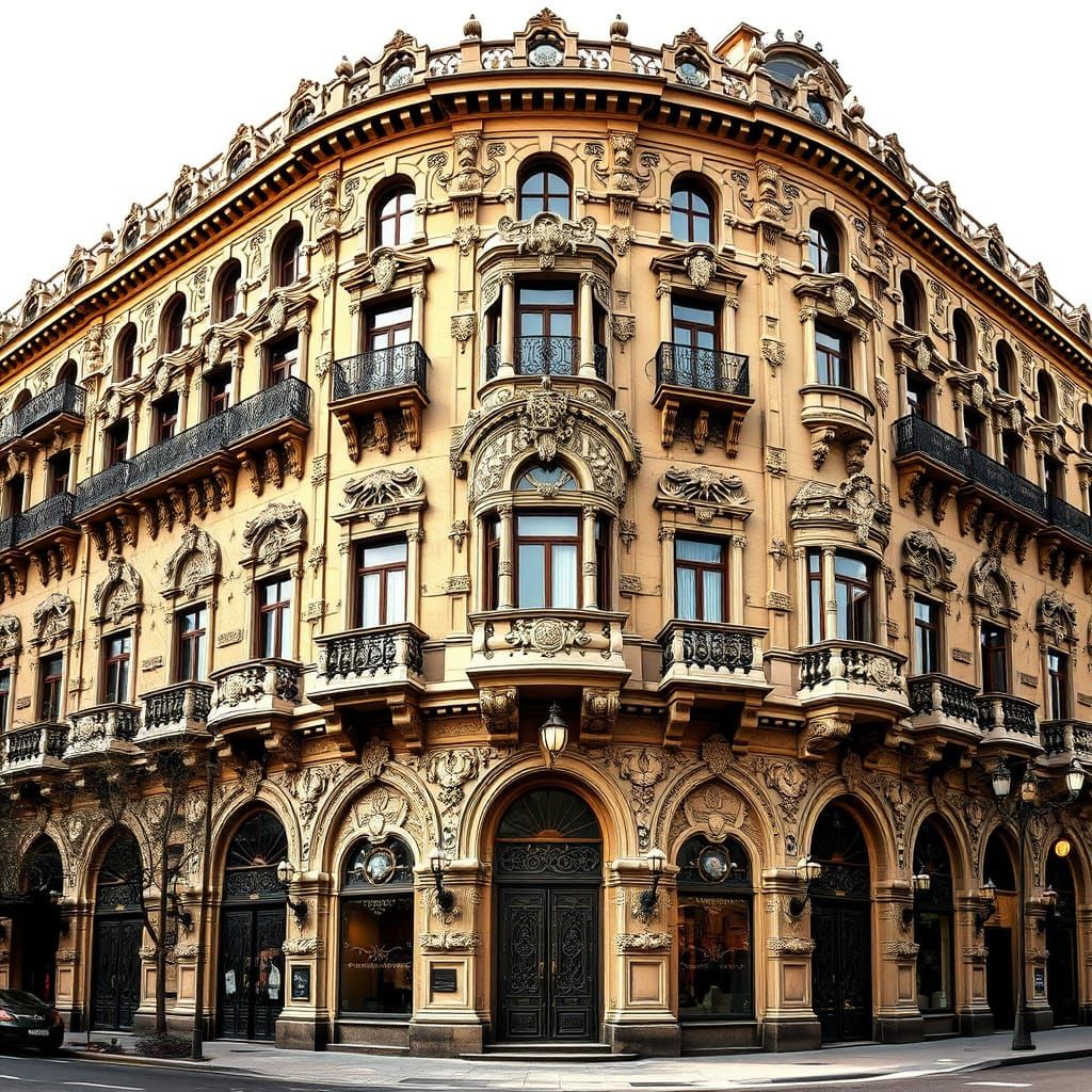 Ornate Art Nouveau Facade in Late Modernist Style