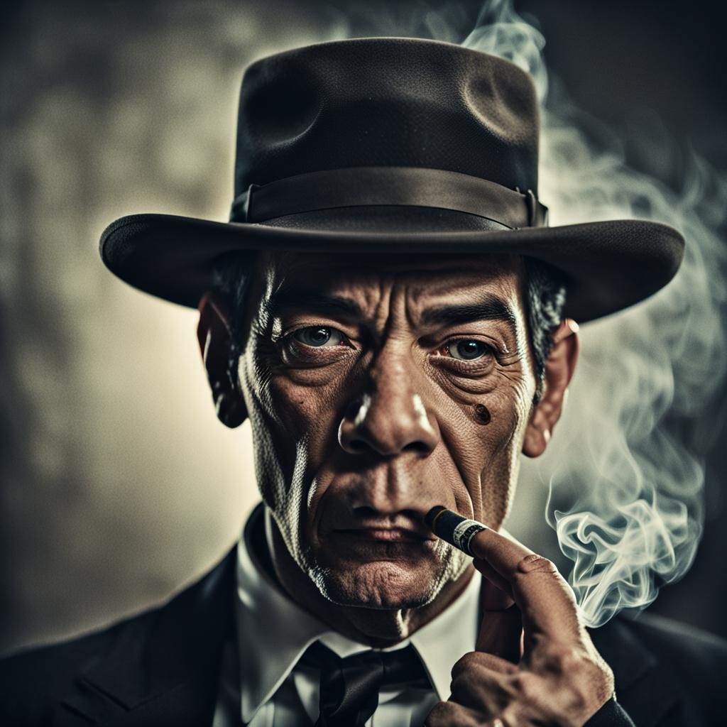 Cyberpunk Portrait: Cantinflas Smoking a Cuban Cigar
