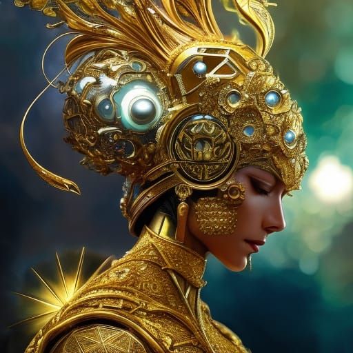golden steampunk cyborg queen