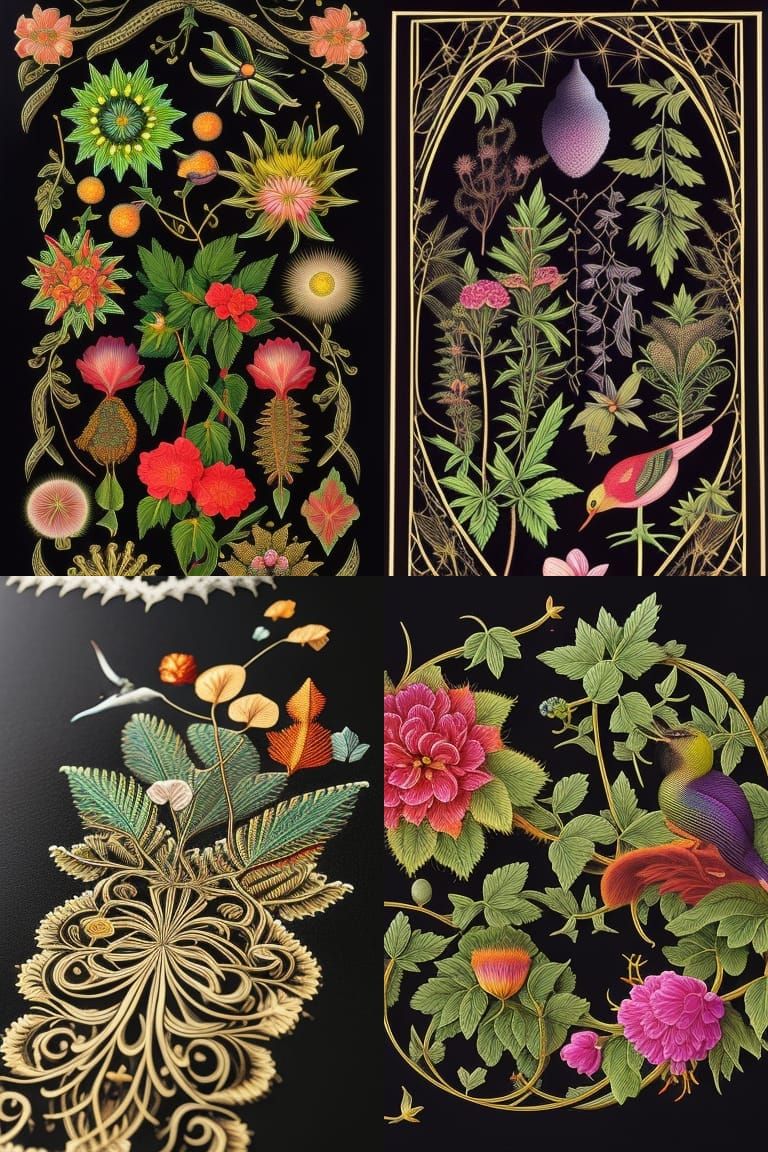 Intricate Arabesque with Vines, Birds, and Flowers