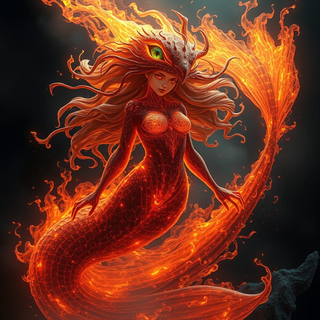 Burning Ash Mermaid in a Fantasy Realm