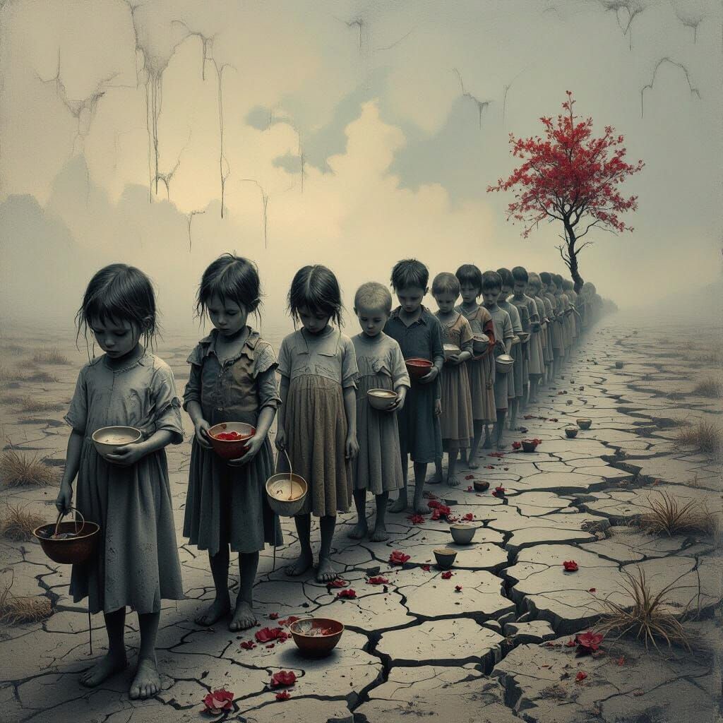Surreal Digital Painting of Children Suffering in War
