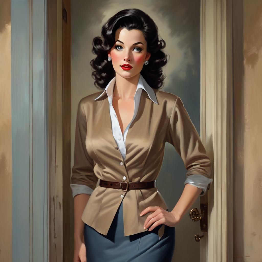 Elegant Woman in Doorway: Impressionistic Oil Painting