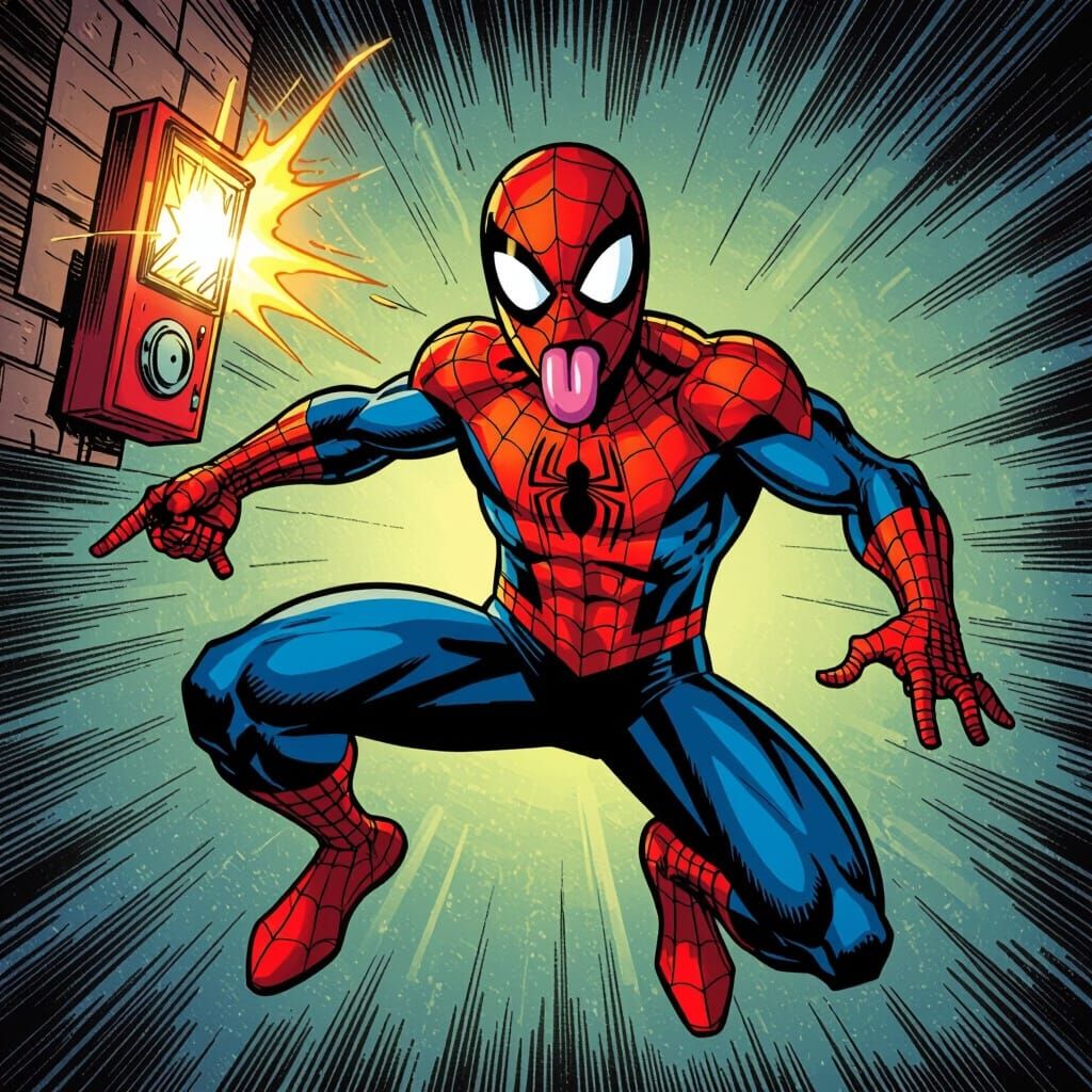 Spider-Man Pulls Fire Alarm in Dynamic Comic Style