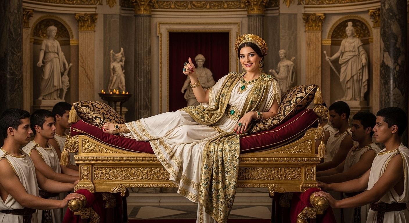 Regal Roman Empress on Golden Litter