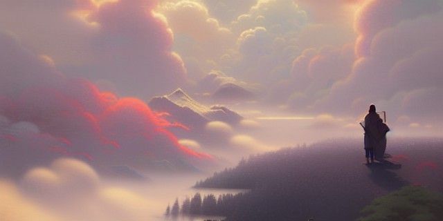 Ethereal Fantasy Painting with Clouds and Mist