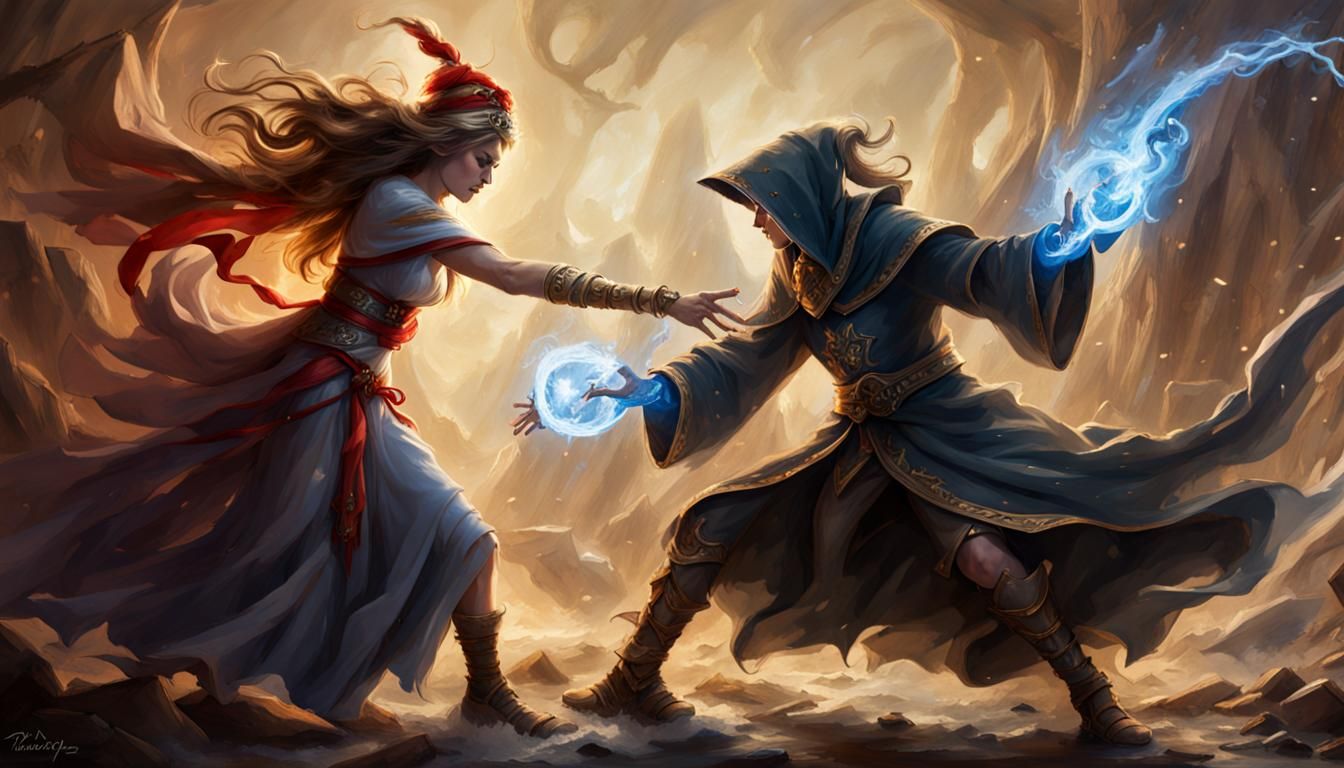 Epic Battle: Sorcerer versus Sorceress in Photo