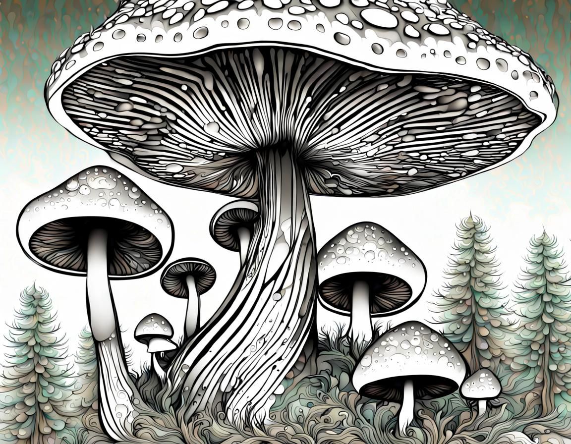 Mushrooms Growing Under Pine: Abstract Vector Fractal Art