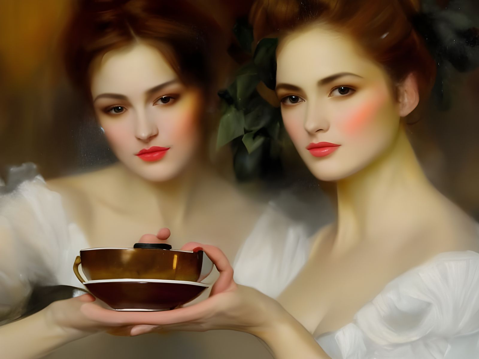 Beautiful Women in Cafe: Photorealistic Portrait