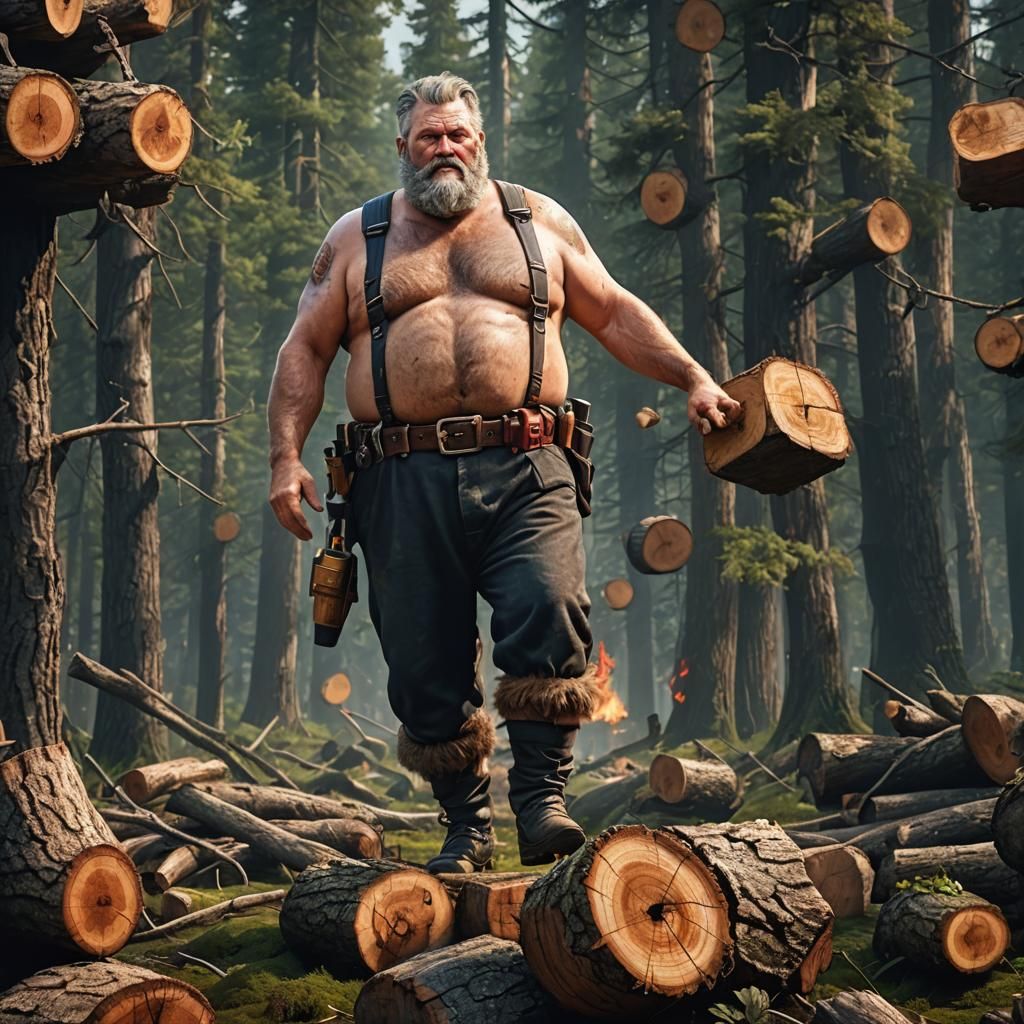 Hyperrealistic Lumberjack Matte Painting in 8K