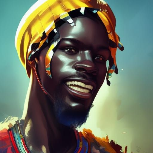 African Man Portrait with Flag, Hyperdetailed Art