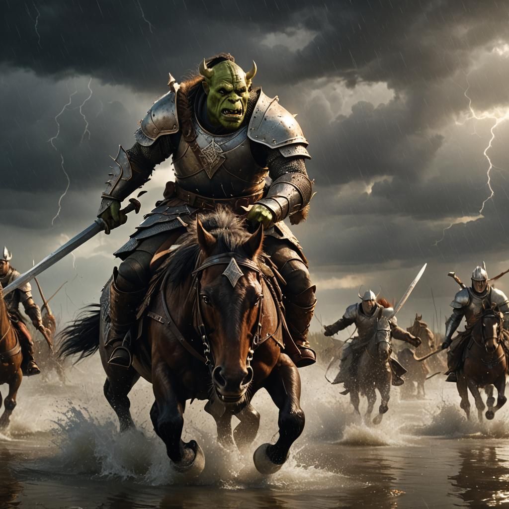 Orc vs Knight: Epic Battle in Pixar Style