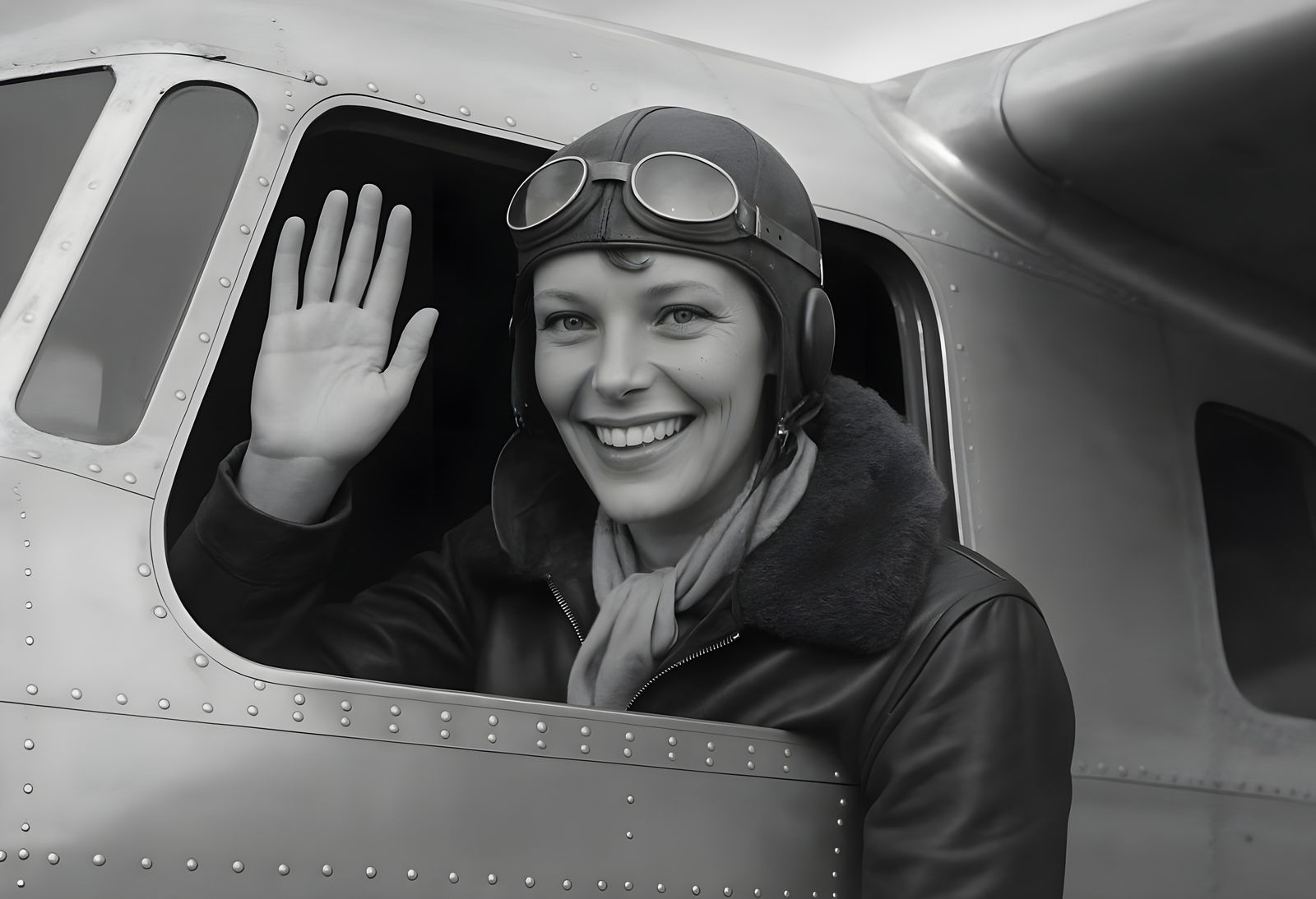 Amelia Earhart Waves From Her Lockheed Electra
