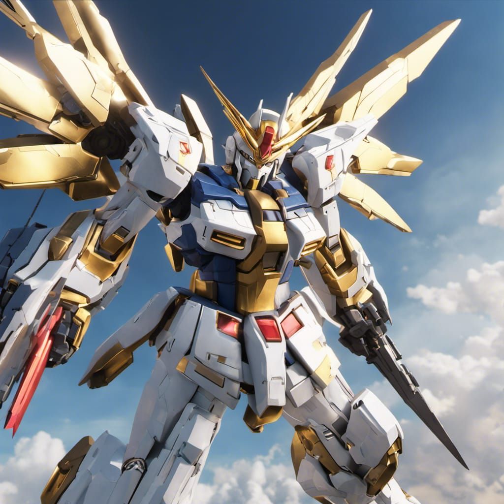 Wing Gundam Zero Flying in Golden Daylight