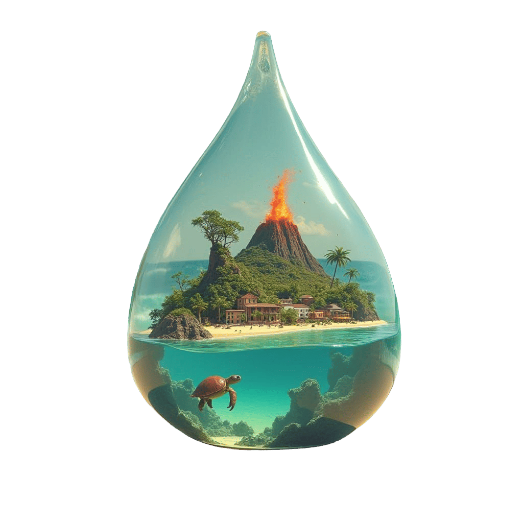 Transparent Water Droplet Reveals Tenerife Island Scene in G...