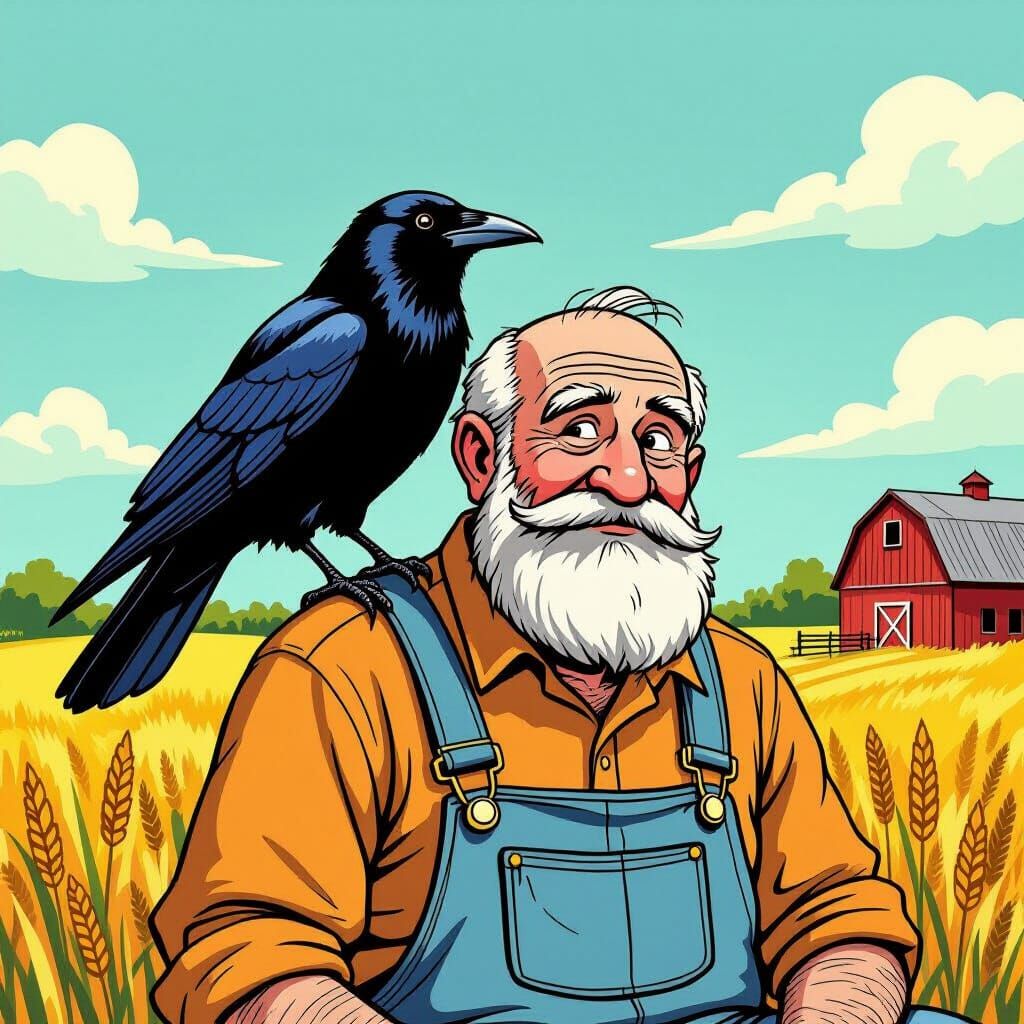 Crow and Farmer in Looney Tunes Style