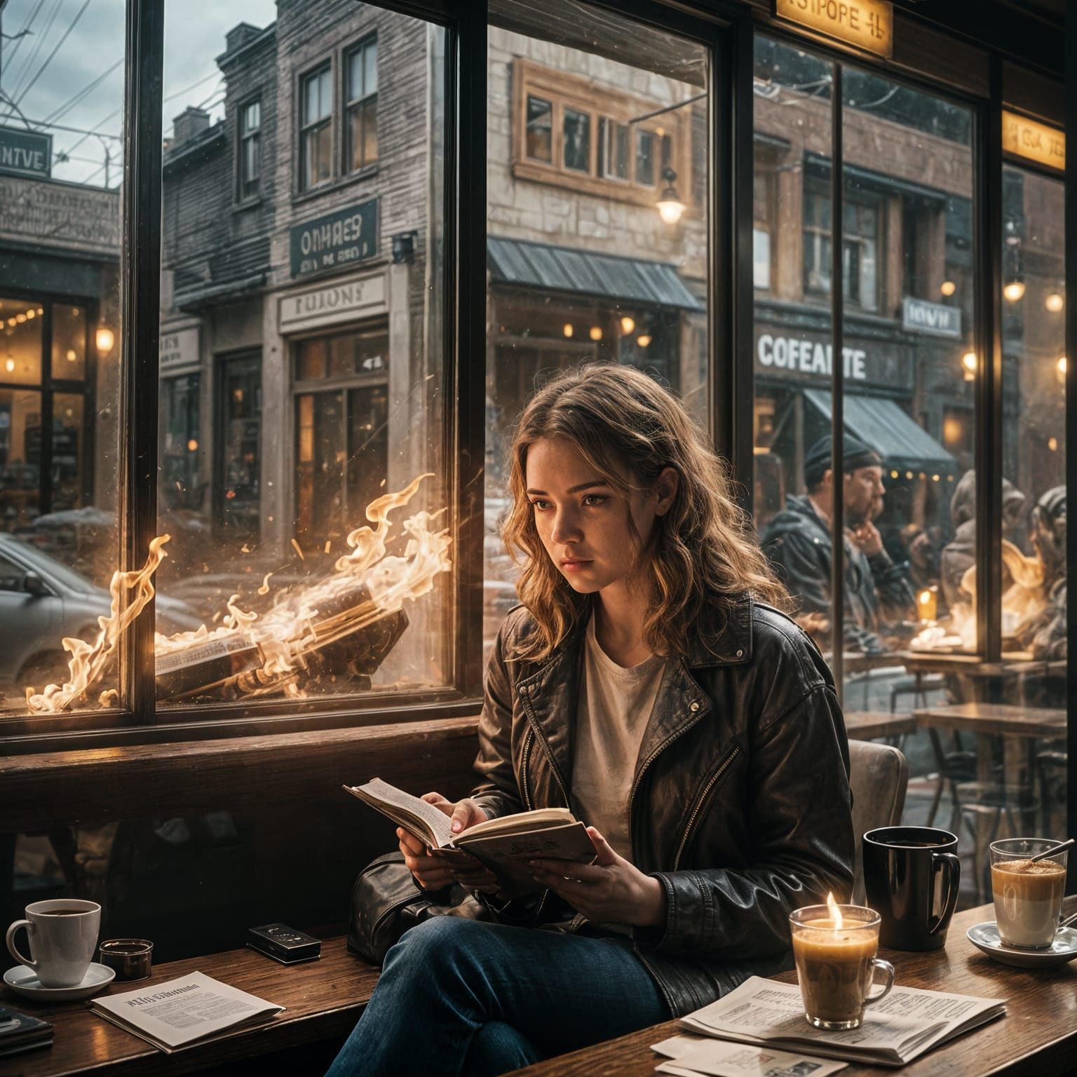 Cozy Coffee Shop Riot: A Cinematic Film Still