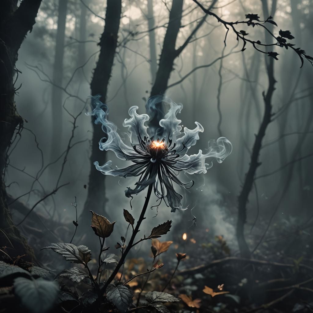 Smoke Flower Blooms in Dark Fantasy Style
