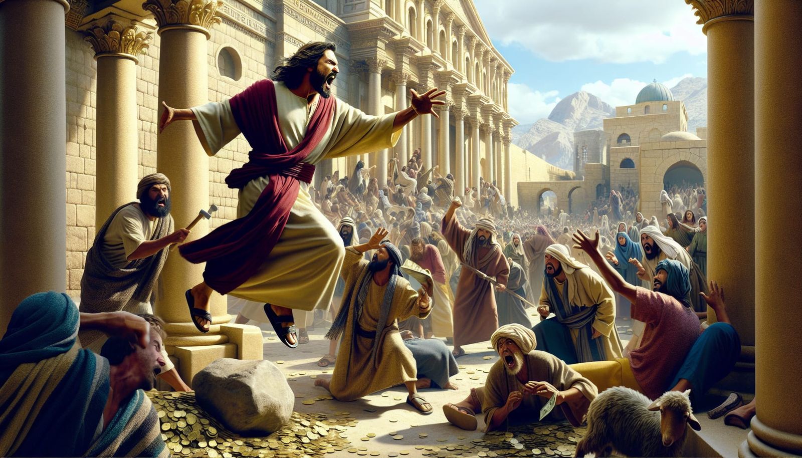 Jesus Disrupts Money Exchangers at Temple