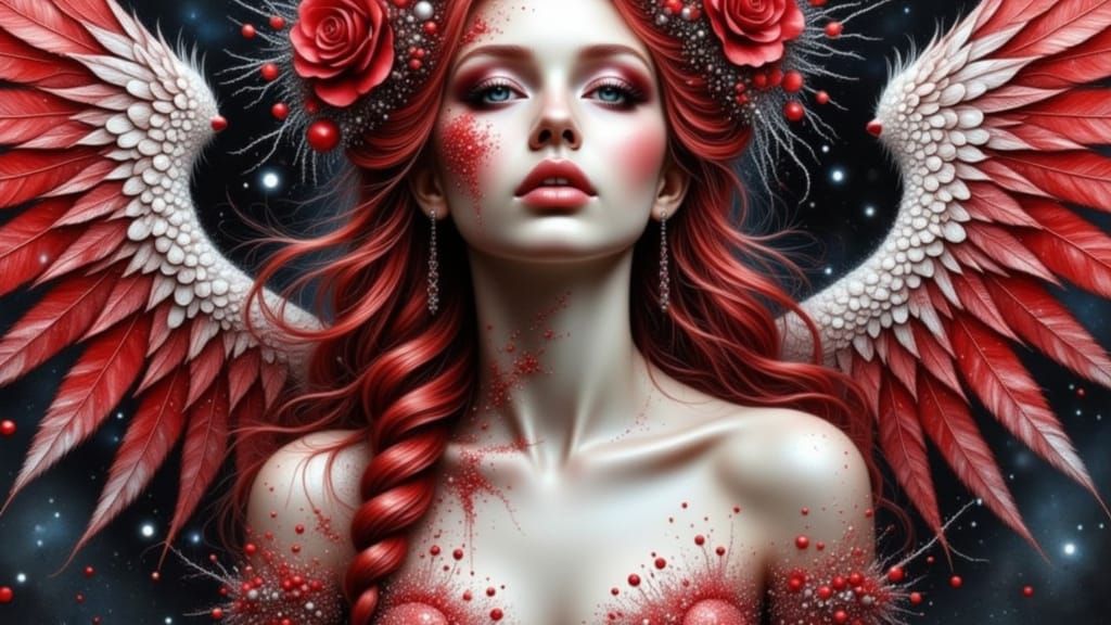 Demonic Angel in Radiant Red and White Splendor