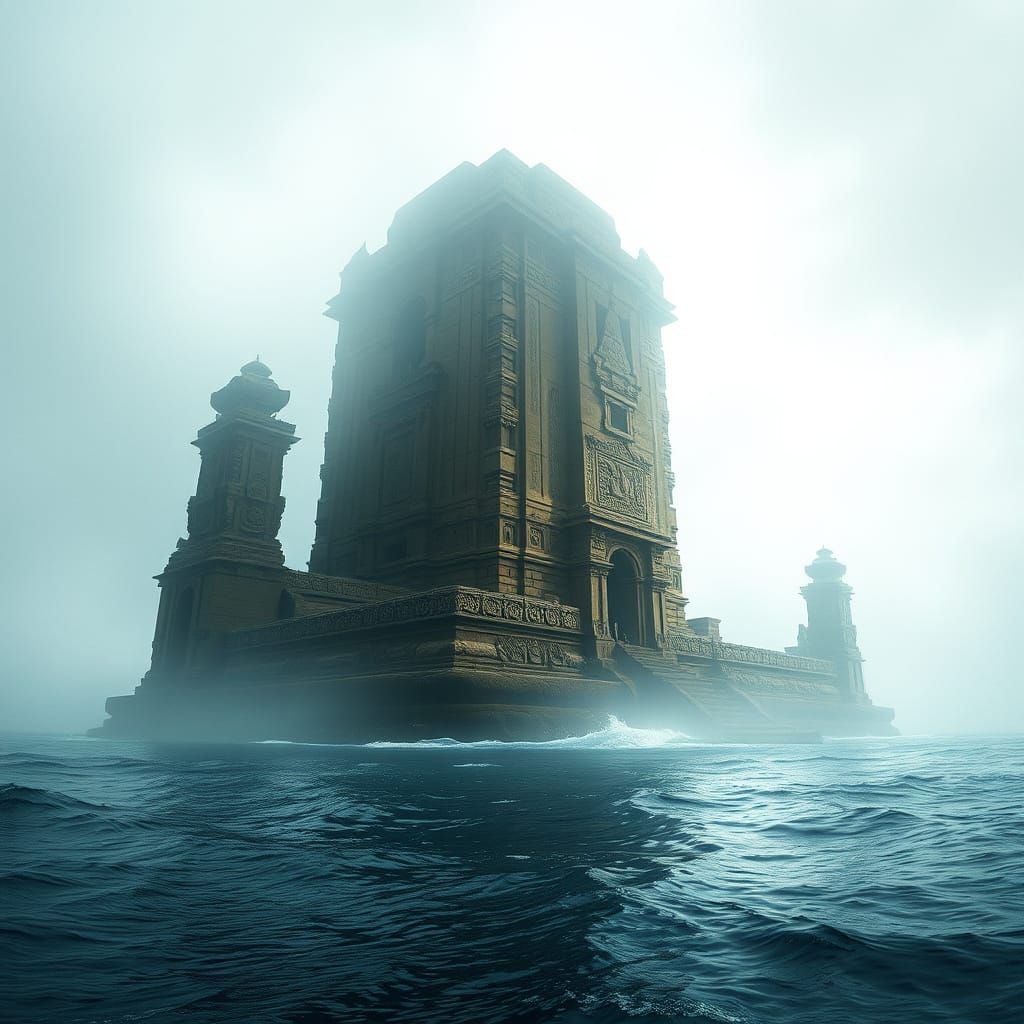 Ancient Ocean Monument in Ethereal Mist