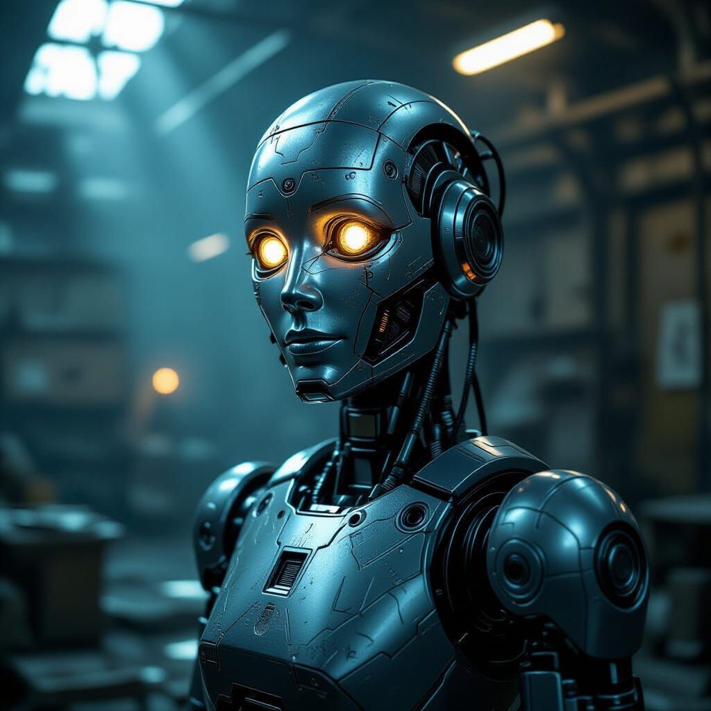 Photorealistic Robot Portrait in Gritty Sci-Fi Style