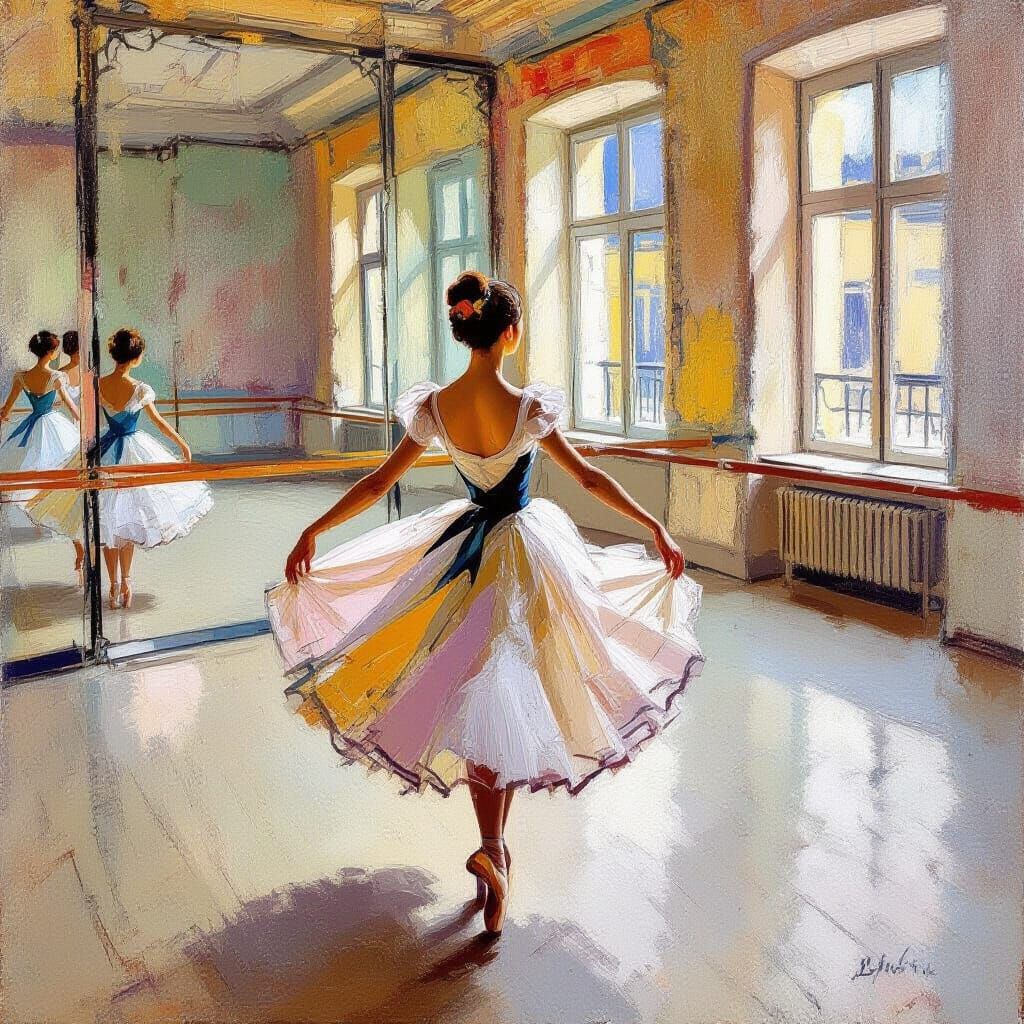 Ballet Dancer in Impressionist Style Studio