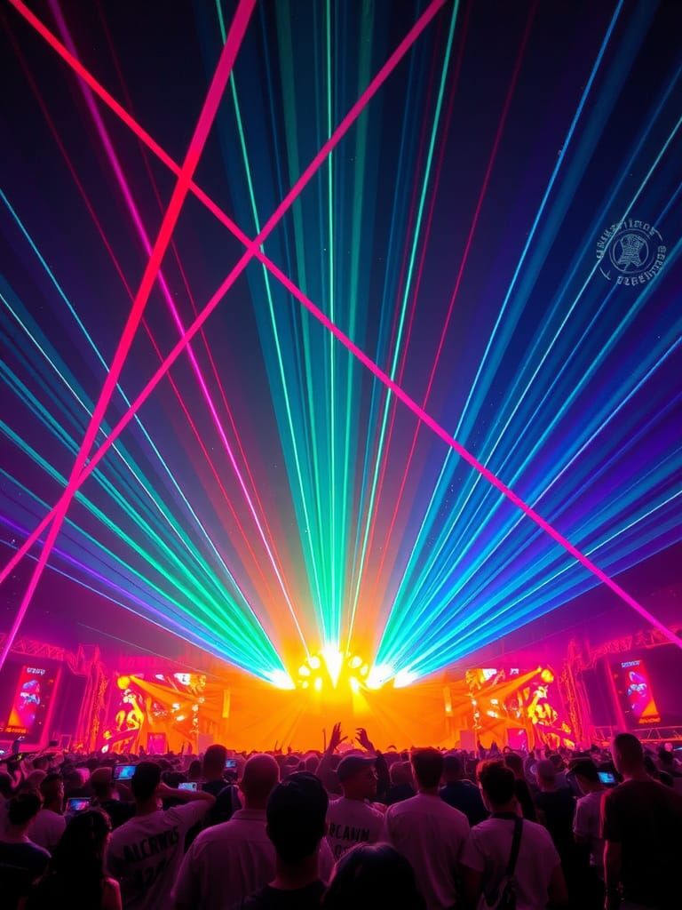 Glowing Fluorescent Laser Light Show in Futuristic Style